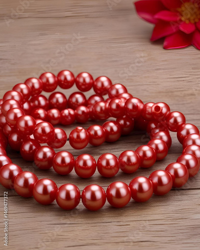 red pearls, wedding decoration, elegant pearls, romantic decor, red beads, bridal accessories, wedding centerpiece, red accents, luxury wedding, pearl strings, red wedding theme, festive decor, pearl 