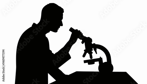 Scientist concentrating on microscope silhouette, research and discovery