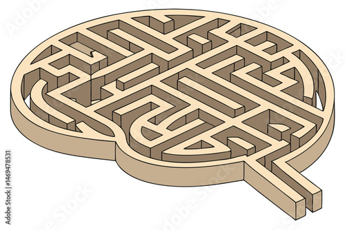 39 wooden brain maze, intricate labyrinth puzzle, 3D wooden brain model, abstract brain shape with maze-like pattern, complex wooden brain puzzle, brain-shaped wooden maze, intriguing wooden brain maz
