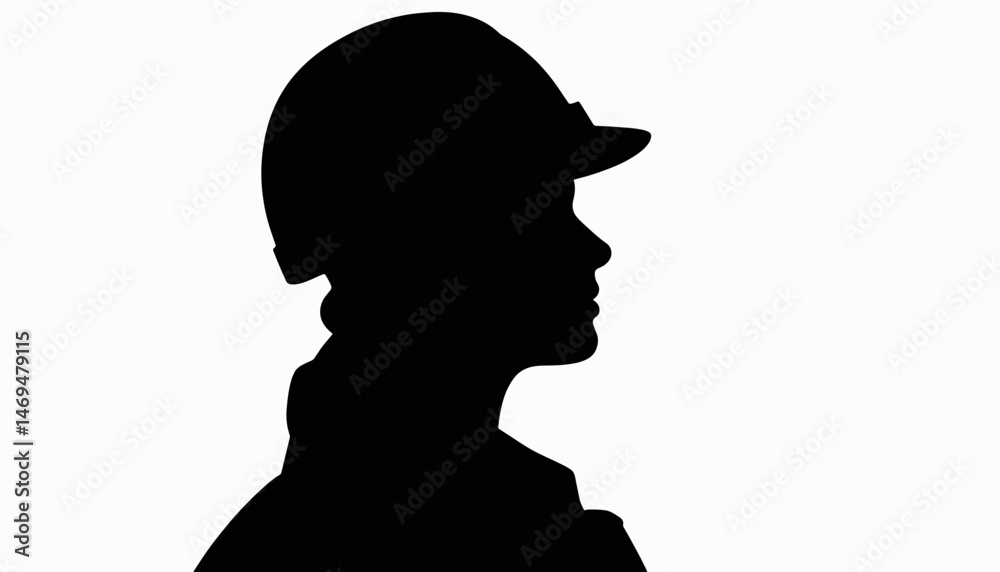 Woman's silhouette wearing a hard hat, symbol of empowerment Woman's silhouette wearing a hard hat, symbol of empowerment