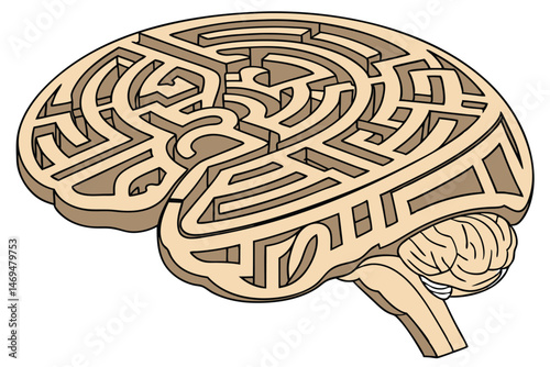 39 wooden brain maze, intricate labyrinth puzzle, 3D wooden brain model, abstract brain shape with maze-like pattern, complex wooden brain puzzle, brain-shaped wooden maze, intriguing wooden brain maz