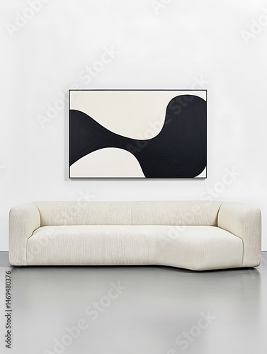 Sculptural Sofa & Abstract Art: Monochrome Harmony