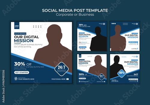 Digital business mission social media post set