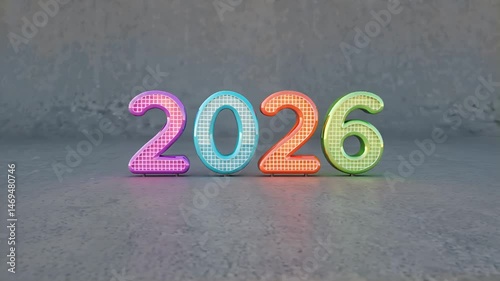 Colorful 2026 numbers in neon style on textured background 