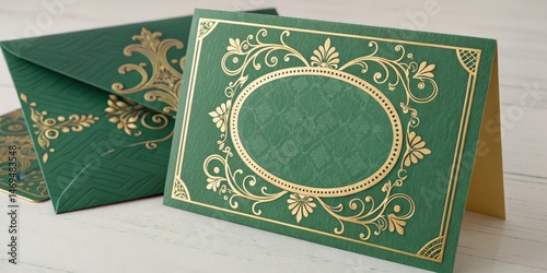 Emerald Green Gold Foil Card Design Elegant Floral Frame, Invitation Concept, Greeting Card Greeting Card, Foil Stamping