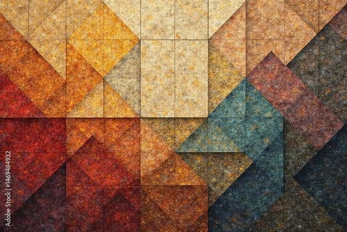 Geometric tapestry, muted earth tones, subtle texture, simple, neutral, interior