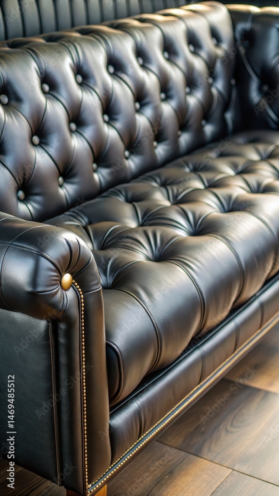 Obraz premium Sleek sofa with soft black leather upholstery and decorative leather buttons