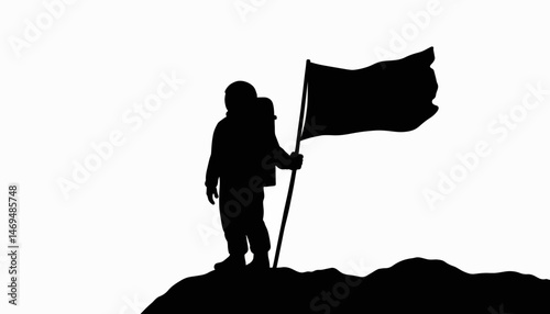 Astronaut silhouette holding flag on white background, inspiration