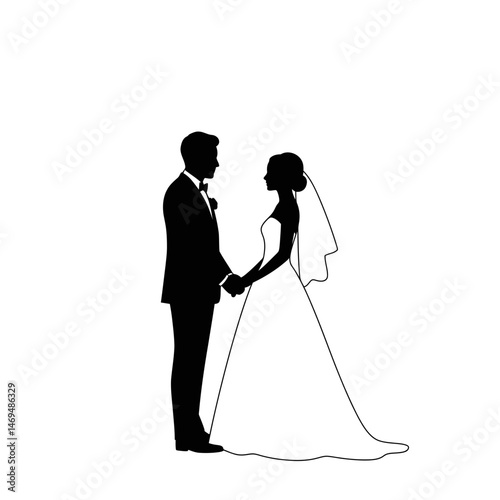 Eternal Vows: An elegant silhouette captures the tender moment between a bride and groom, a timeless symbol of love and commitment, poised to begin their shared journey.