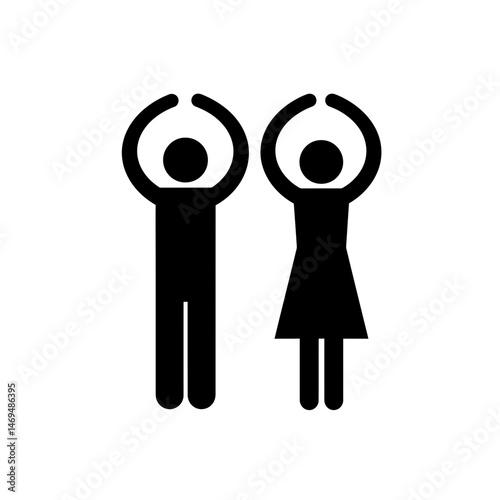 Unity in Silhouette: A minimalist representation of a male and female figures, their arms gracefully arched overhead in a gesture of shared aspiration or dance.