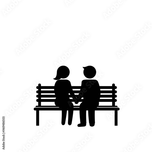 Couple Sitting on Bench: A silhouette captures a couple sharing a moment, sitting side-by-side on a park bench. This symbolic depiction of love, connection, and shared experience.