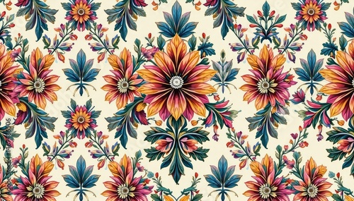 Intricate floral damask pattern in elegant, repeating design , texture, illustration