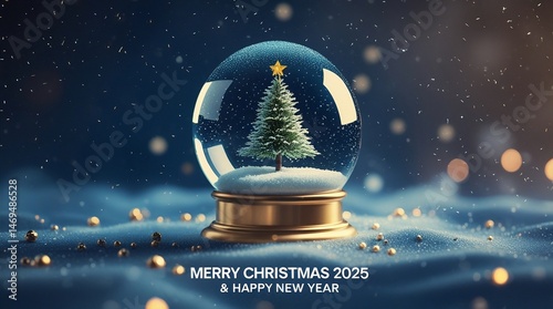 Christmas themed illustration, with a minimalist, modern and simple snow globe design Merry Christmas 2025 and happy New year Greetings,Backgrounds and templates with a Christmas theme