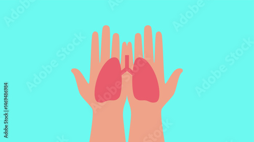 Illustration of hands and lungs. Lungs on hands illustration on horizontal background