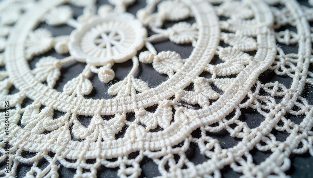 Obraz premium Intricate floral lace doily, delicate white threads , pattern, knitting, texture