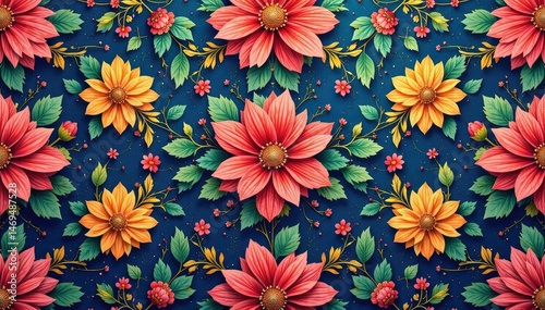 Intricate floral pattern, repeating seamlessly , wallpaper, graphic, summer