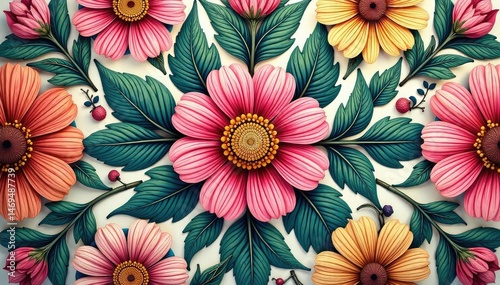 Intricate floral textile design, repeating motif , repeat, bloom, paisley