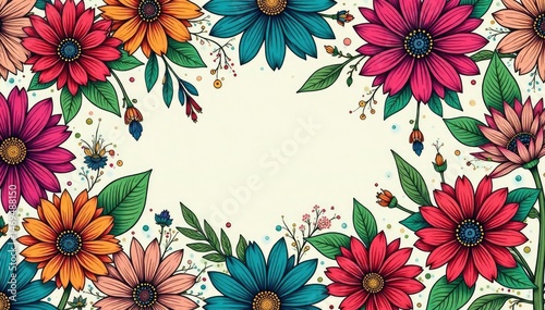 Intricate line art floral design, continuous repeat, flowers, elegant
