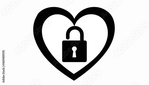 Heart silhouette with lock and key on white background, love symbolism