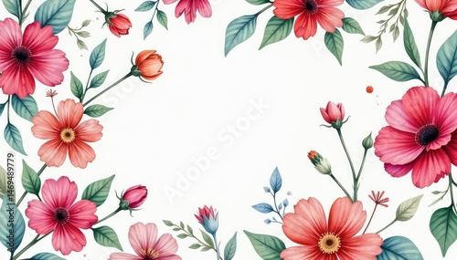 Intricate watercolor floral pattern on white, perfect for textile design , botanical, nature, vintage