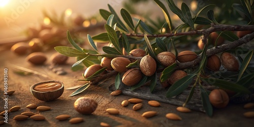 Golden Hour Argan Oil Branch, Nuts and Paste Composition, Argan, Morocco Argan oil, Morocco