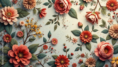 Subtle paisley floral pattern in muted earth tones, illustration, pattern