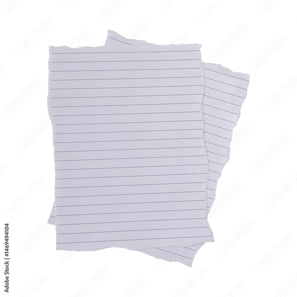 Fototapeta premium White ripped torn sheet of notebook paper with blue lines isolated on transparent background
