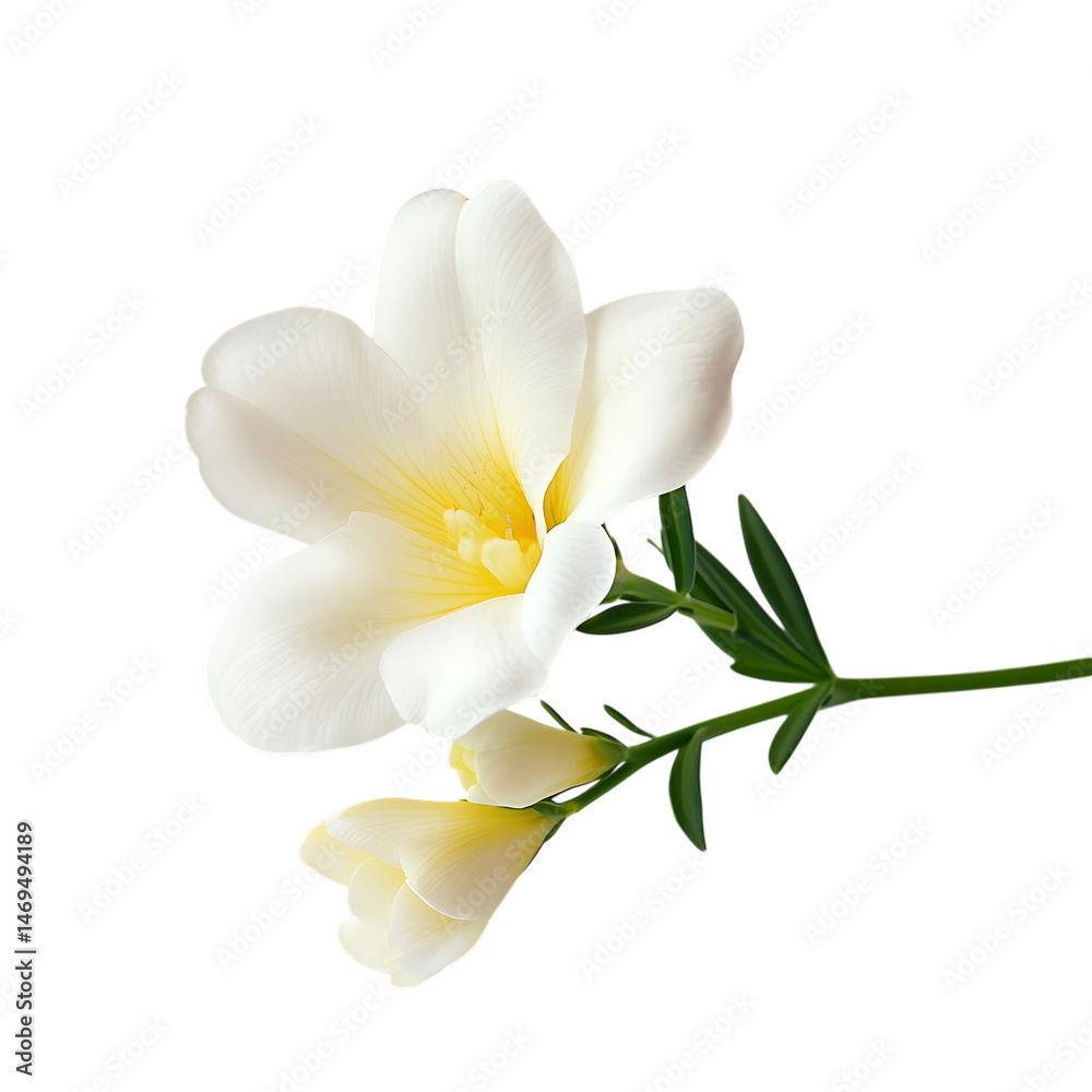 Obraz premium Elegant Cream Freesia Flowers on Stem on Transparent Background