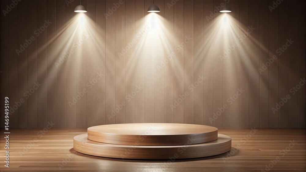 A podium is placed on a wooden stage with soft