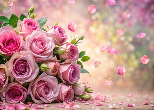 Obraz na płótnie Floral Wallpapers with Pink Roses and Petals in Background w salonie