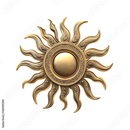 Ornate Golden Sunburst Medallion - 3D Render