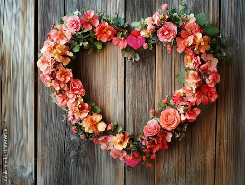 A picturesque arrangement of heart-shaped blooms atop a rustic wooden surface.