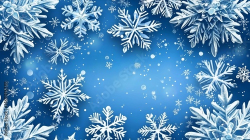 Brighten your holiday display with a stunning blue banner showcasing elegant snowflakes.