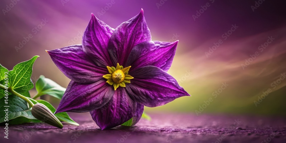 Vibrant purple aubergine flower with delicate petals and intricate details
