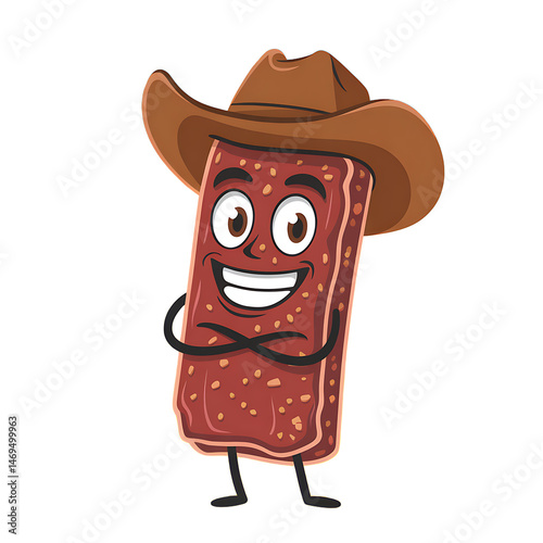 Snack Bar Cowboy: Cartoon Beef Jerky Character with Cowboy Hat – Friendly, Approachable, Fun – Transparent PNG