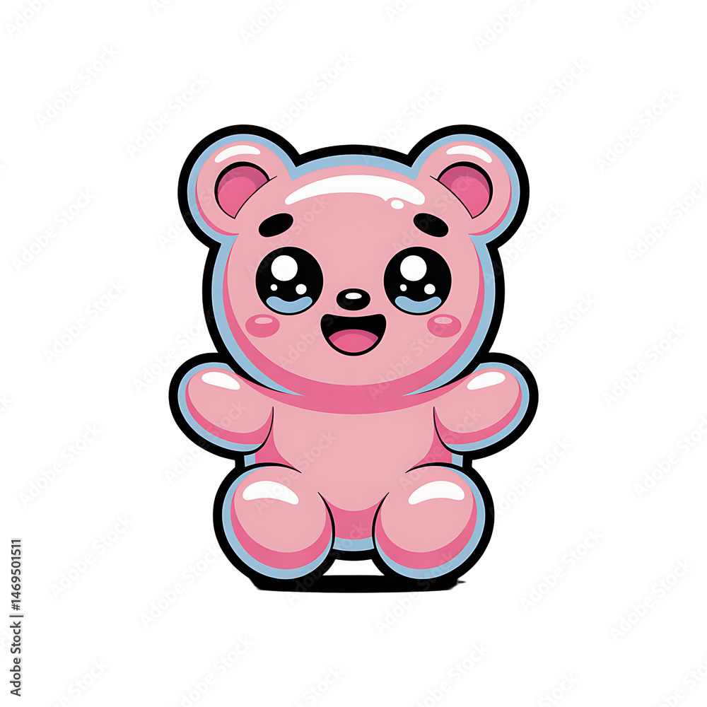 Naklejka premium A cute cartoon illustration of a kawaii-style pink bear character with a glossy, bubble-like appearance. transparent background