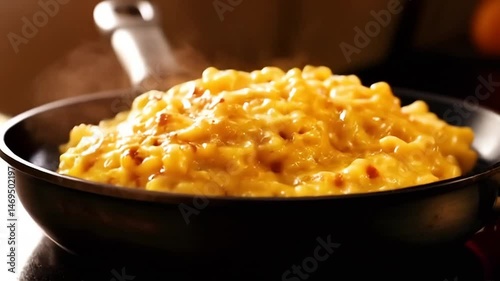 Preparing Hot Cheesy Pasta in Pan Food Close-up