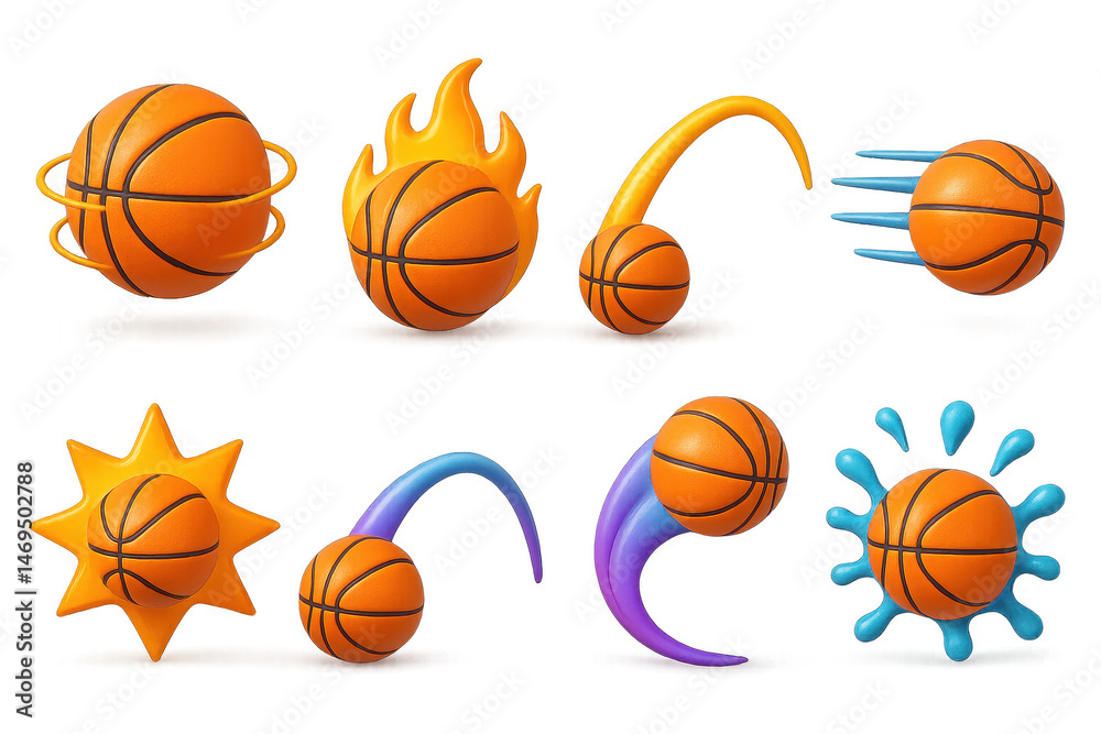 3d y2k basketball icons set – planet, fire, comet, speed, star, loop, moon, splash. 3D icon set 3d y2k basketball icons set – planet, fire, comet, speed, star, loop, moon, splash. 3D icon set