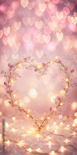 Obraz na płótnie Soft pink heart-shaped bokeh with delicate floral patterns against a pastel background w salonie