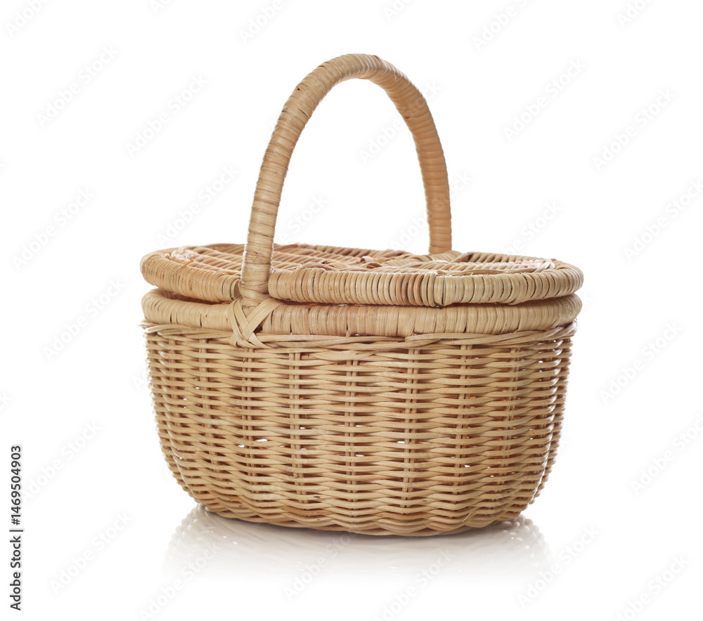 Fototapeta premium One empty wicker basket isolated on white