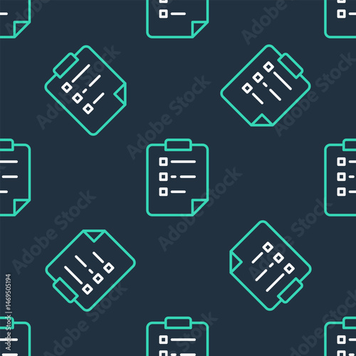 Line Clipboard with checklist icon isolated seamless pattern on black background. Control list symbol. Survey poll or questionnaire feedback form. Vector