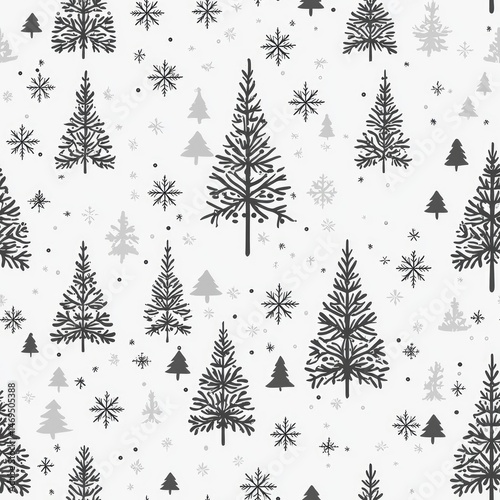 Christmas trees and snowflakes seamless pattern creating festive winter wonderland