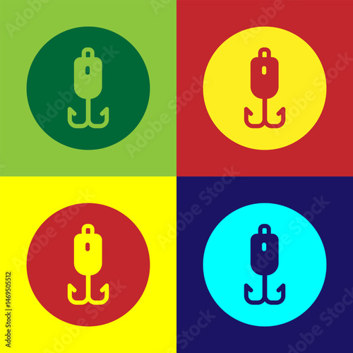 Pop art Fishing hook icon isolated on color background. Fishing tackle. Vector