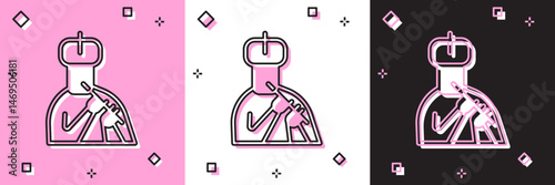Set Indian man plays flute icon isolated on pink and white, black background. Artist playing Bansuri folk music of India. Vector