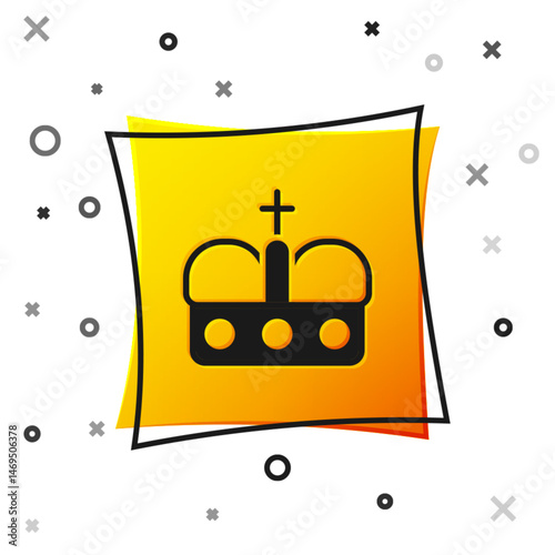 Black Crown of spain icon isolated on white background. Yellow square button. Vector