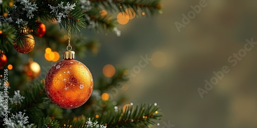 Obraz na płótnie Festive Orange Ornament on Christmas Tree, AI Art w salonie