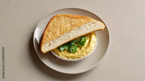 Serving Bread with Dip on Plate Closeup