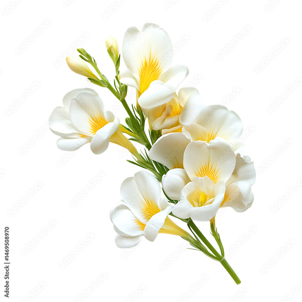 Naklejka premium Elegant White Freesia Flower Bouquet on Transparent Background