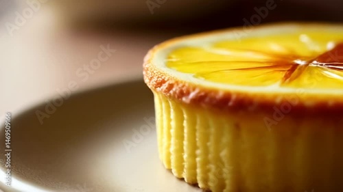Close Up of Custard Tart on Plate Sweet Dessert