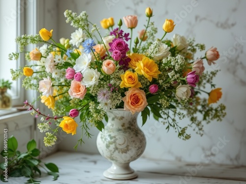 Spring Floral Arrangement in Vintage Vase - Home Decor Inspiration